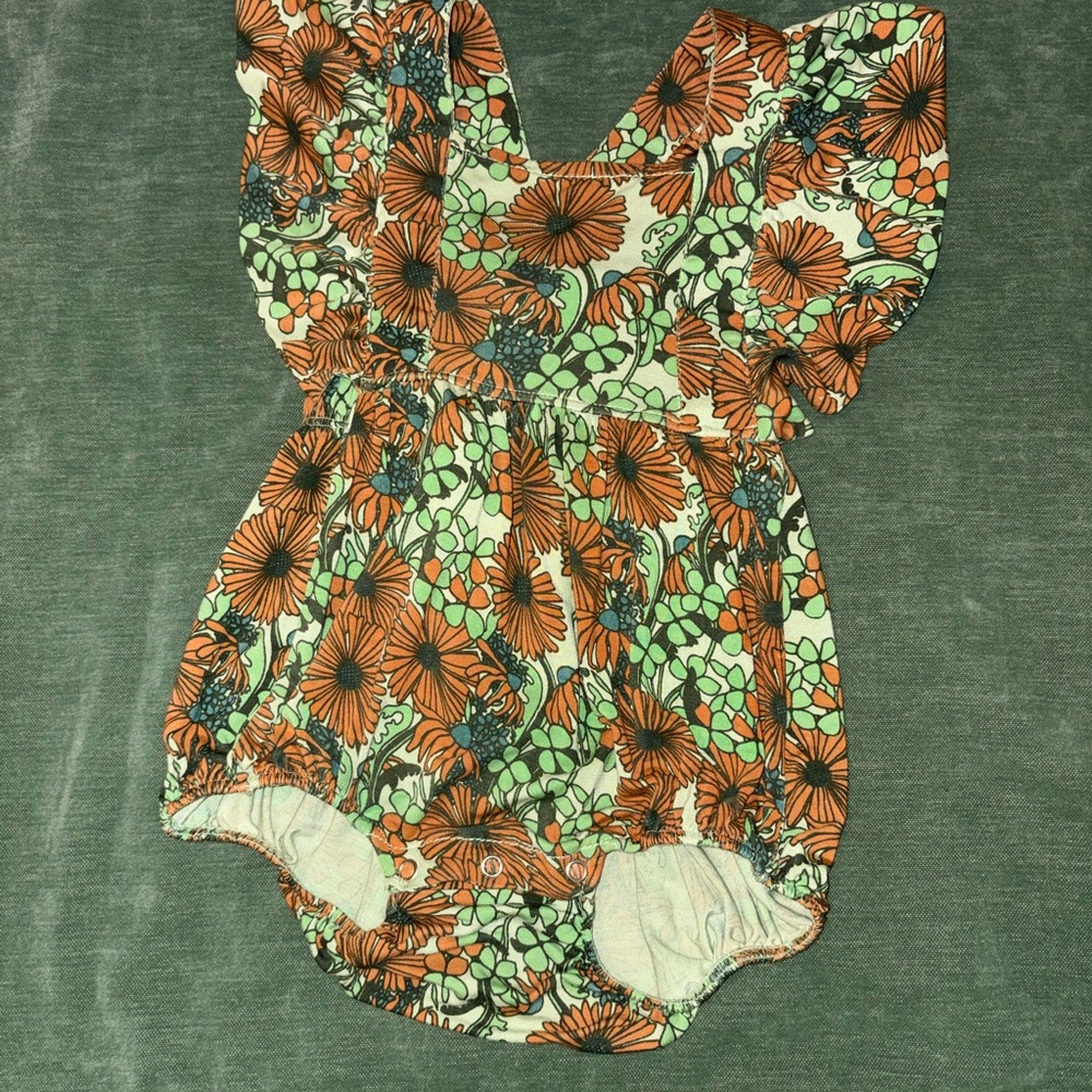 Kate Quinn Floral Baby Bubble Romper with Ruffled Sleeves